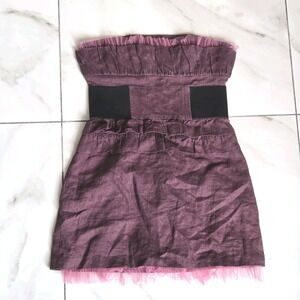 Twelve by Twelve Purple Cocktail Party Mini Dress Size S Linen Ruffled Tull Trim